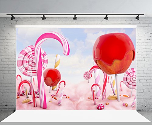 Leyiyi 2,4 x 1,8 m Fotohintergrund Frohe Weihnachten Hintergrund Sweet World Lollipops Zuckerstange Apfel Abstrakt Cartoon Suger Kindom Geburtstag Party Babyparty Foto Porträt Vinyl Studio Video von Leyiyi