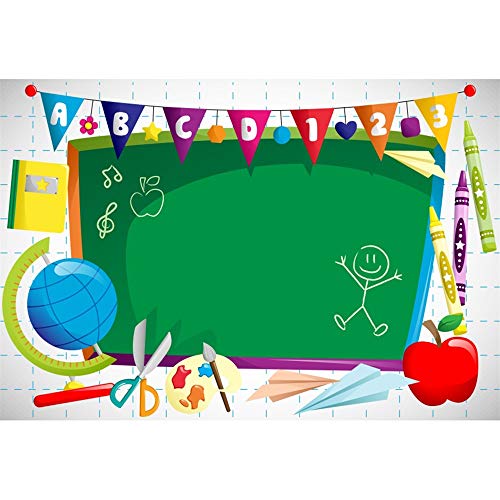 Leyiyi Fotohintergrund aus Vinyl, Aufschrift „Welcome to Kindergarten“, ABC-Buchstaben, Tafel, Aquarellstift, Papier, Flugzeug, Globe, Back to School, Mottoparty-Hintergrund, Banner Leyiyi Fotohintergrund aus Vinyl, Aufschrift „Welcome to Kindergarten“, ABC-Buchstaben, Tafel, Aquarellstift, Papier, Flugzeug, Globe, Back to School, Mottoparty-Hintergrund, Banner von Leyiyi