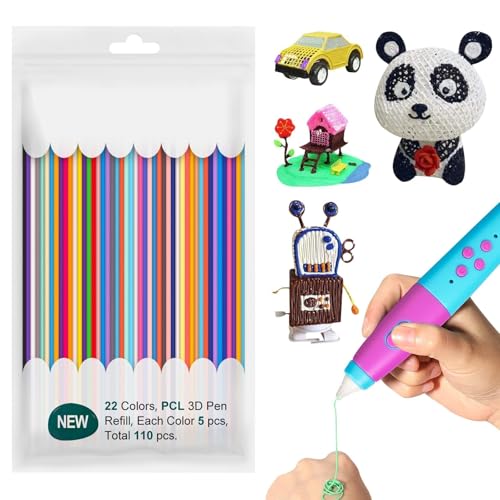 3D Stift Filament PCL,110St 3D Doodler Stift Nachfüllpacks 2,5mm, 22 Farben 3D Pen Filament, 3D Stift Zubehör Materialien Set, Kindersichere Flexible Filamentkerne für Kunstskulpturen (PCL) von Lezehea