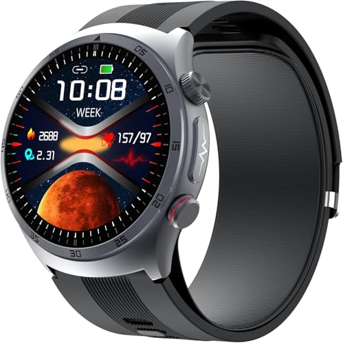 Lgnitek 2025 Neu Smartwatch mit EKG/Airbag Blutdruck/Urinsäure, 1.43'' AMOLED Gesundheitsuhr mit 24H Herzfrequenz/SpO2/Schlafmonitor/SOS-Notruf, Familiengesundheitsdaten Teilen (Schwarz) von Lgnitek
