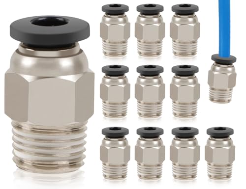Lhbwhiz 10 Stück PC4-M10 Stecker,PC4-M10 Verbinder,PC4-M10 Pneumatischer Anschluss,PC4-M10 Gerader Pneumatikkupplung,PC4-M10 Pneumatik Connector,Schnellverbinder zum Einstecken für 3D-Stecker von Lhbwhiz