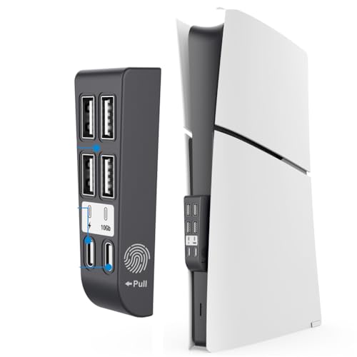 6 Port USB Hub Erweiterung für PS5 Slim Zubehör, 4 USB 2.0 Ports + 1 Type C 3.1 Port + 1 USB Ladeport USB Erweiterung Splitter Adapter Hub für Playstation 5 Slim Disc & Digital Konsole (Schwarz) von LiLiTok