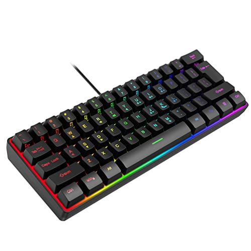 61 Tasten Mechanische Tastatur, Kabelgebundene Gaming-Tastatur, Ultrakompakte RGB-Tastatur Leuchtender Tastenkappe für Notebook-Desktop von LiLiTok