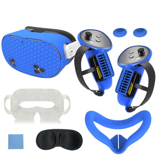 7 in 1 Silikon Hülle Set Kompatibel mit für Meta Quest 3S Zubehör, Schutzhülle Set für Meta Quest 3S Silikonhülle, Controller Griff Hülle, Soft Shell Cover, Objektivabdeckung (Blau) von LiLiTok