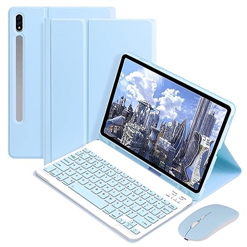 Bluetooth Tastatur Maus Set für Samsung Galaxy Tab S9 11 Zoll 2023 (Modell: SM-X710 / SM-X716B / SM-X718U) Tablet Schutzhülle mit Tastatur & Maus (Blau) von LiLiTok