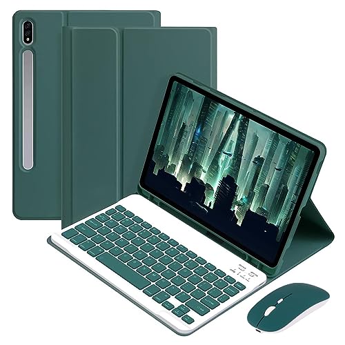 Bluetooth Tastatur Maus Set für Samsung Galaxy Tab S9 11 Zoll 2023 (Modell: SM-X710 / SM-X716B / SM-X718U) Tablet Schutzhülle mit Tastatur & Maus (Dunkelgrün) von LiLiTok