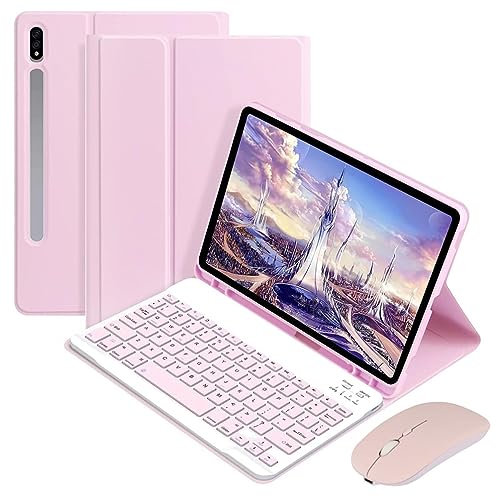 Bluetooth Tastatur Maus Set für Samsung Galaxy Tab S9 11 Zoll 2023 (Modell: SM-X710 / SM-X716B / SM-X718U) Tablet Schutzhülle mit Tastatur & Maus (Rosa) von LiLiTok