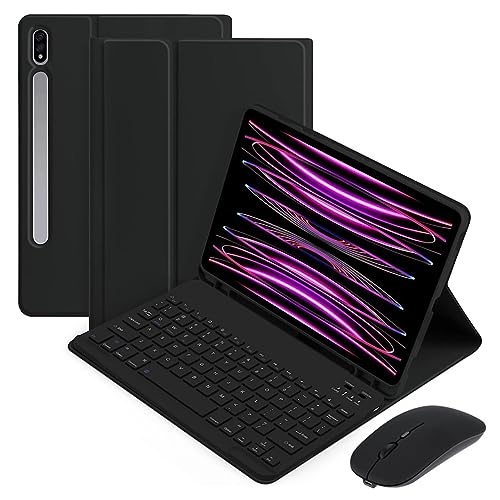 Bluetooth Tastatur Maus Set für Samsung Galaxy Tab S9 11 Zoll 2023 (Modell: SM-X710 / SM-X716B / SM-X718U) Tablet Schutzhülle mit Tastatur & Maus (Schwarz) von LiLiTok