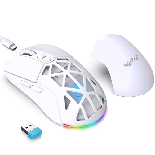 Gaming Mäuse Kabellose Maus Bluetooth 5.1 Mäuse, 2.4G RGB Maus 4800DPI 650MAH Wiederaufladbare Gaming Mäuse fü PC Computer, Laptop, Mac OS (Weiß) von LiLiTok