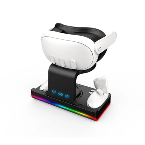 Ladegerät Ständer für Meta Quest 3, LED Ladestation für Quest 3 VR Headset und Zwei Controller Grip, Magnetisches Ladegerät Accessoreis (Schwarz) von LiLiTok
