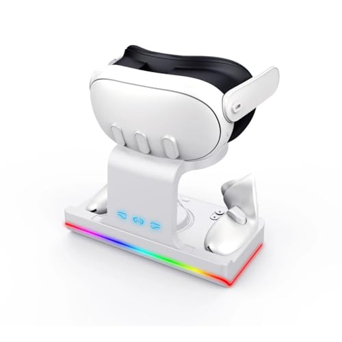 Ladegerät Ständer für Meta Quest 3, LED Ladestation für Quest 3 VR Headset und Zwei Controller Grip, Magnetisches Ladegerät Accessoreis (Weiß) von LiLiTok