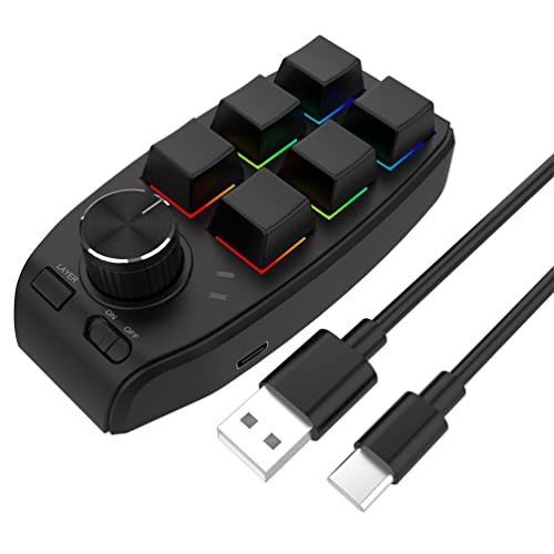 LiLiTok 6-Tasten-Tastatur Programmierung RGB-Tastaturen, Büros Shortcuts Copy Sticky für PS Zeichnung PC Audio Gaming Lautstärkeregelung Tastatur (Bluetooth Schwarz) von LiLiTok