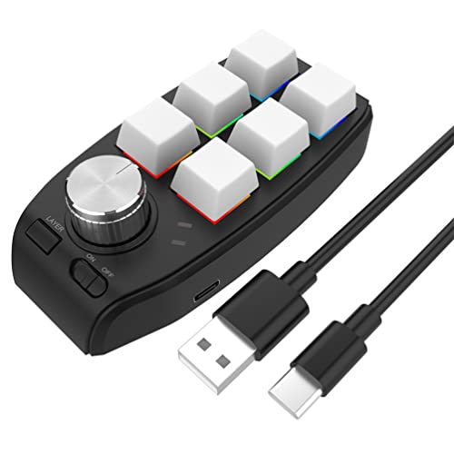 LiLiTok 6-Tasten-Tastatur Programmierung RGB-Tastaturen, Büros Tastatur Shortcuts Copy Sticky 6-Tasten-Customize für PS Zeichnung PC Audio Gaming Lautstärkeregelung Tastatur (Kein Bluetooth Weiß) von LiLiTok