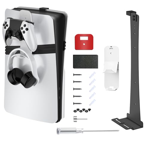LiLiTok FP5 Pro Wandhalterung, Stabiler Metallständer mit Controller und Headset-Halterung für PS5 Pro /PS5 Slim Disc Laufwerk & Digital Edition Wandhalterung Zubehör (Schwarz) von LiLiTok
