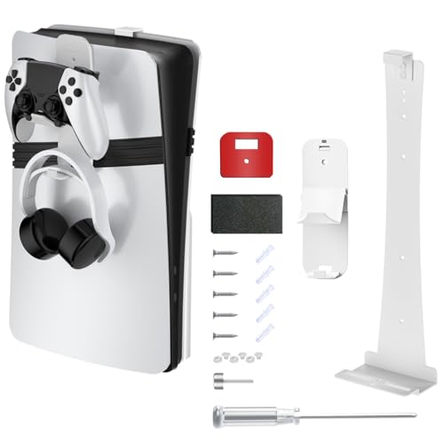 LiLiTok FP5 Pro Wandhalterung, Stabiler Metallständer mit Controller und Headset-Halterung für PS5 Pro /PS5 Slim Disc Laufwerk & Digital Edition Wandhalterung Zubehör (Weiß) von LiLiTok