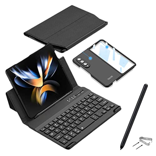 LiLiTok Galaxy Z Fold 4 Kabellose Tastatur +Leder Filo Case+Handyhülle, Kompatibel für Samsung Galaxy Z Fold 4 5G Bluetooth Keyboard Folding Stand Funda (Maserung Tastatur +Handyhülle+Stift) von LiLiTok