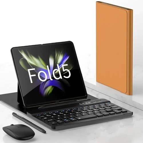 LiLiTok Kabellos Tastatur und Mäuse Set mit Hülle für Samsung Galaxy Z Fold 5 Handy 5G Bluetooth Tastatur + Maus + Touch Stift (Braun) von LiLiTok