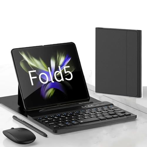 LiLiTok Kabellos Tastatur und Mäuse Set mit Hülle für Samsung Galaxy Z Fold 5 Handy 5G Bluetooth Tastatur + Maus + Touch Stift (Schwarz) von LiLiTok