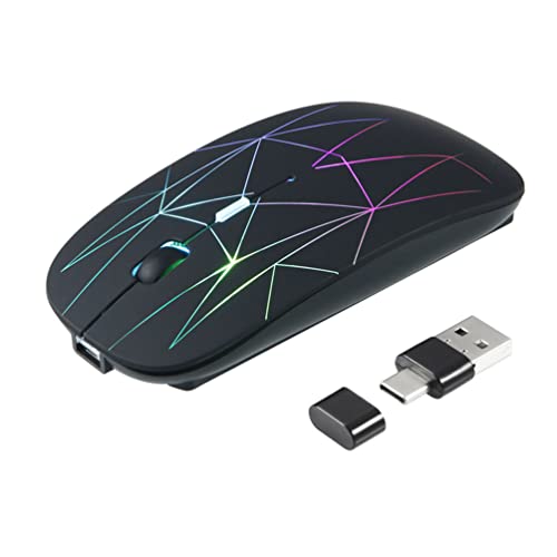 LiLiTok Kabellose Mäuse Type-C Optische wiederaufladbare Maus, RGB-Maus mit Buntem Licht, kompatibel mit Laptop-Pad, Mac, PC, MacBook (Schwarz) von LiLiTok