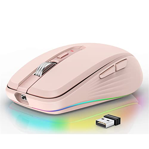 LiLiTok Kabellose Maus Bluetooth-5.1 Gaming Maus, 2.4Ghz Wiederaufladbare Maus Dual Mode, 2400DPI Optische Gamer Mäuse Kompatibel mit Windows/Mac/iOS/Android (Rosa) von LiLiTok