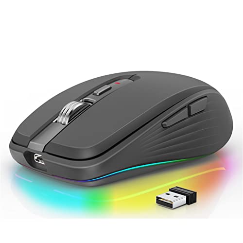 LiLiTok Kabellose Maus Bluetooth-5.1 Gaming Maus, 2.4Ghz Wiederaufladbare Maus Dual Mode, 2400DPI Optische Gamer Mäuse Kompatibel mit Windows/Mac/iOS/Android (Schwarz) von LiLiTok