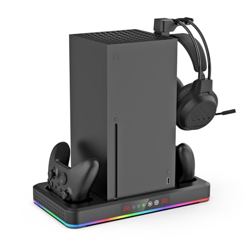 LiLiTok Kühlung Ständer mit 3 Stufig Lüfter for Xbox Series X/S, RGB Standfuß mit Dual Controller Ladestation & Headset Halterung for Xbox Series X/S Zubehör (Schwarz) von LiLiTok