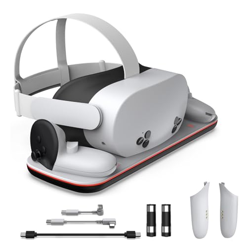 LiLiTok Ladegerät für Meta Quest 3S, Ladestation für Quest 3S VR Headset und Controller, Ladegerät Ständer mit 2 Wiederaufladbaren Batterien für Quest 3S Zubehör von LiLiTok