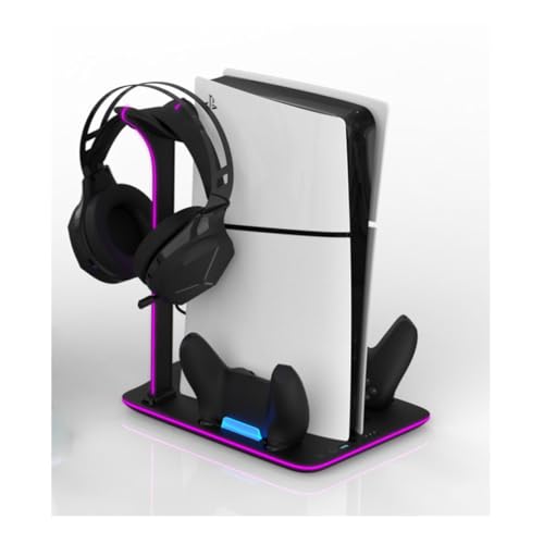 LiLiTok Ladestation für PS5 Slim mit Lüfter, Vertical Ladegerät-Ständer für Dual Controller mit RGB Licht & Disk Storage Rack Headset Hook, Kühler für PS5 Slim 2023 (Weiß) von LiLiTok