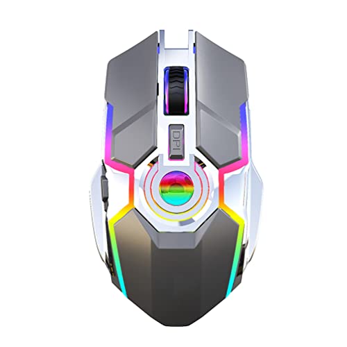 LiLiTok Professionelle Kabellos Gaming-Mäuse 2400DPI, Wiederaufladbare Maus LED Optische Mäuse RGB USB Computer Mäuse für PC Laptop Gamer (Grau) von LiLiTok