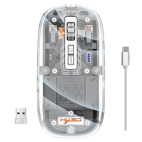 LiLiTok Transparente Gaming Mäuse 2.4G Bluetooth Mäuse, Kabellose Gaming-Mause mit RGB Licht Wiederaufladbare Mäuse Silent Click für ipad MacBook Laptop PC Zubehör (Grau) von LiLiTok