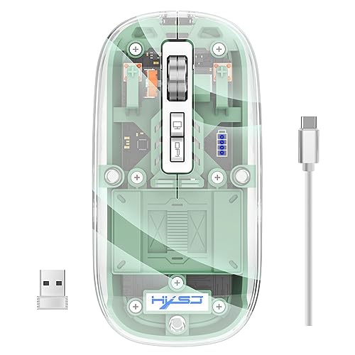 LiLiTok Transparente Gaming Mäuse 2.4G Bluetooth Mäuse, Kabellose Gaming-Mause mit RGB Licht Wiederaufladbare Mäuse Silent Click für ipad MacBook Laptop PC Zubehör (Grün) von LiLiTok