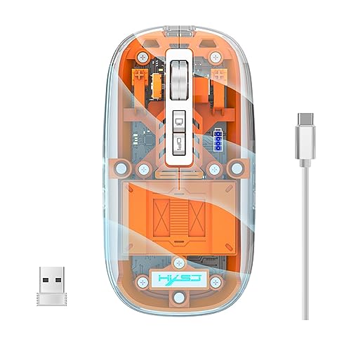 LiLiTok Transparente Gaming Mäuse 2.4G Bluetooth Mäuse, Kabellose Gaming-Mause mit RGB Licht Wiederaufladbare Mäuse Silent Click für ipad MacBook Laptop PC Zubehör (Orange) von LiLiTok