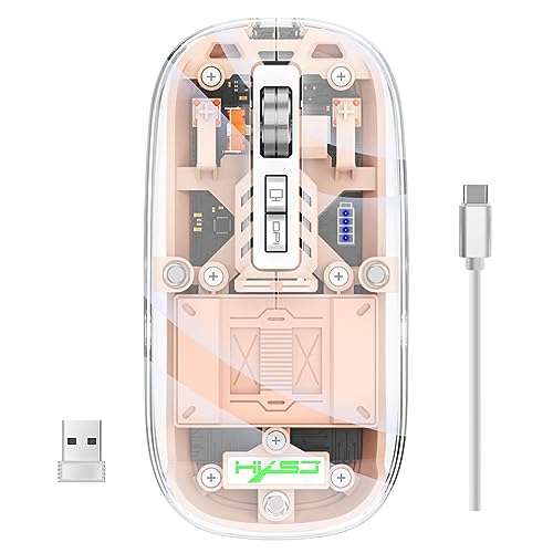 LiLiTok Transparente Gaming Mäuse 2.4G Bluetooth Mäuse, Kabellose Gaming-Mause mit RGB Licht Wiederaufladbare Mäuse Silent Click für ipad MacBook Laptop PC Zubehör (Rosa) von LiLiTok