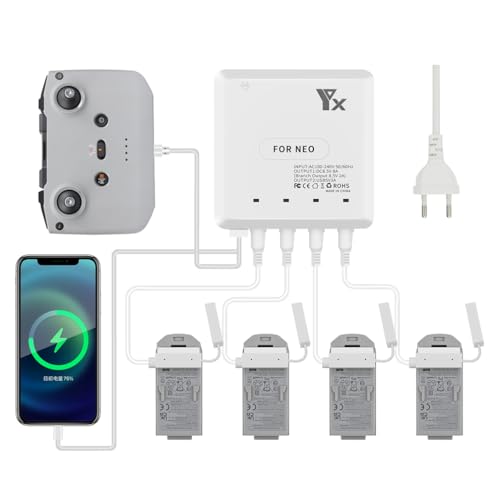 Neo Drone Ladegerät, 4-in-1 Multi Ladestation Kompatibel für DJI NEO, Digitalanzeige-Ladegerät for Laden bis zu 4 Akku- und Fernbedienungs-Lademanager, Neo Drohnen-Zubehör von LiLiTok
