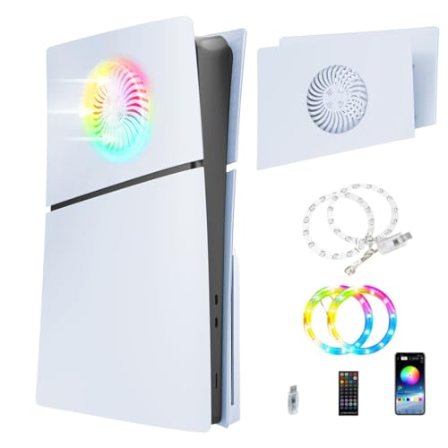 P5 Slim Faceplates Obere Schutzhülle, 8 RGB Lichter Upper Cover Staubdichtes ABS-Kühlkörper Case für PS5 Slim 2023 Konsolen Faceplates (Weiß Obere Hülle 2 Stück) von LiLiTok