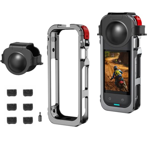 Rabbit Cage Aluminium Schutzhülle für Insta360 X5, Metallrahmen Erweiterung Adapter Mount mit Objektivabdeckung und 6Stk. Mikrofon Windschutz für Insta 360 X5 Action Kamera Zubehör von LiLiTok