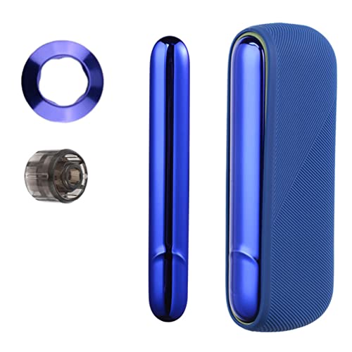 Schutzhülle + Seitenabdeckung + Farbkappen Ersatz Kompatibel für IQOS ILUMA Bunte Ring Dekoration Seite Abdeckung Fall (Blau (mit blauer Kappe)) von LiLiTok