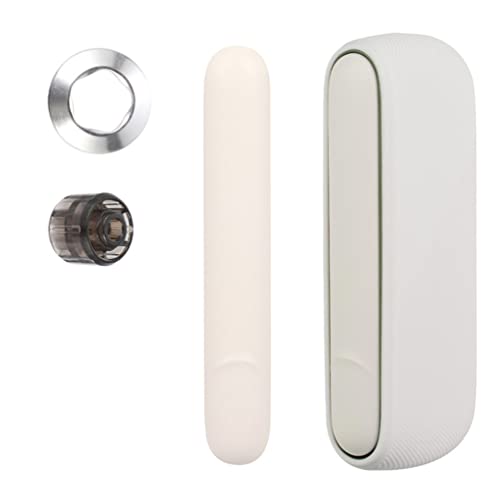 Schutzhülle + Seitenabdeckung + Farbkappen Ersatz Kompatibel für IQOS ILUMA Bunte Ring Dekoration Seite Abdeckung Fall (Weiß (mit silberner Kappe)) von LiLiTok