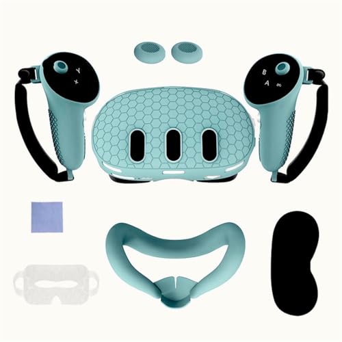 Schutzhülle 7 Stück für Meta Quest 3 Zubehör, Quest 3 VR Headset Silikonhülle- VR-Griffhülsen-Linsenschutz -Face Cover-Eye Hülle- Ersatz Anti-Leck Nose Pad VR Zubehör (Grün) von LiLiTok