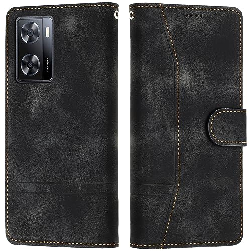 LiLuLa Kompatibel mit Oppo A57 4G 2022/OPPO A57S/A77 5G Hülle, Handyhülle Oppo A57 4G 2022/OPPO A57S/A77 5G Hülle, Klappbar PU Leder Flip Wallet Case Cover Schutzhülle Stoßfeste Klapphülle (Schwarz) von LiLuLa