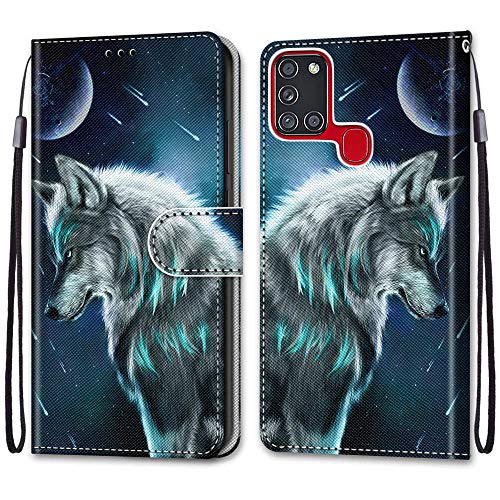 LiLuLa Kompatibel mit Samsung Galaxy A21S Hülle, PU Leder Handyhülle [Klappständer] [Kartenfach] [Magnet-Verschlus] Flip Case Leder Stoßfeste Schutzhülle Klapphülle für Samsung A21S (Wolf 1) von LiLuLa