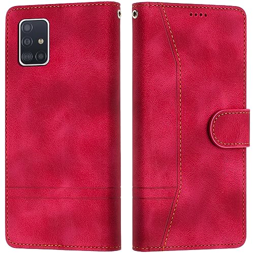 LiLuLa Kompatibel mit Samsung Galaxy A51 4G/M40S Hülle, Handyhülle Samsung A51 4G/M40S, Galaxy A51 4G/M40S Hülle Klappbar Leder Flip Wallet Magnet Case Schutzhülle Klapphülle Hülle Holster(Rot) von LiLuLa