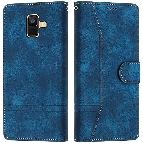 LiLuLa Kompatibel mit Samsung Galaxy A6 2018 Hülle, Handyhülle Samsung A6 2018, Galaxy A6 2018 Hülle Klappbar Leder Flip Wallet Case Schutzhülle Klapphülle für Samsung A6 2018 Hülle Holster (Blau) von LiLuLa