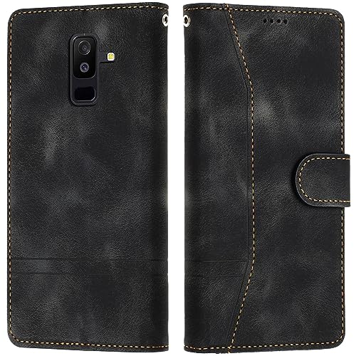 LiLuLa Kompatibel mit Samsung Galaxy A6 Plus 2018 Hülle, Handyhülle Samsung A6 Plus 2018, Galaxy A6 Plus 2018 Hülle Klappbar Leder Wallet Case Schutzhülle Klapphülle Samsung A6 Plus 2018 (Schwarz) von LiLuLa