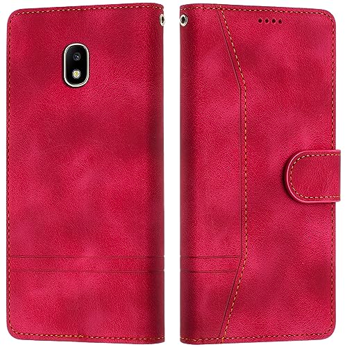 LiLuLa Kompatibel mit Samsung Galaxy J5 2017/ J530 Hülle, Handyhülle Samsung J5 2017/ J530, Galaxy J5 2017/ J530 Hülle Klappbar Leder Flip Wallet Case Schutzhülle Klapphülle Hülle Holster (Rot) von LiLuLa