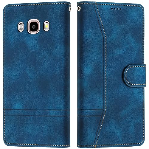 LiLuLa Kompatibel mit Samsung Galaxy J7 2016/ J710 Hülle, Handyhülle Samsung J7 2016/ J710, Galaxy J7 2016/ J710 Hülle Klappbar Leder Flip Wallet Case Schutzhülle Klapphülle Hülle Holster (Blau) von LiLuLa