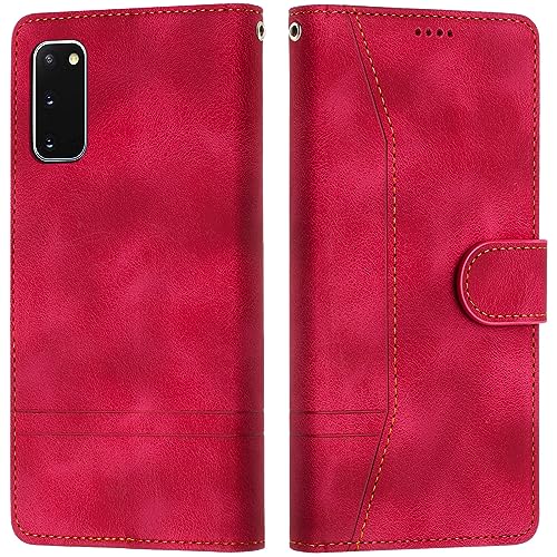 LiLuLa Kompatibel mit Samsung Galaxy S20 Hülle, Handyhülle Samsung S20, Galaxy S20 Hülle Klappbar Leder Flip Wallet Magnet Case Schutzhülle Klapphülle für Samsung S20 Hülle Holster (Rot) von LiLuLa