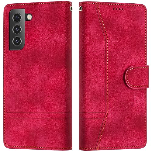 LiLuLa Kompatibel mit Samsung Galaxy S22 Plus Hülle, Handyhülle Samsung S22 Plus, Galaxy S22 Plus Hülle Klappbar Leder Flip Wallet Case Schutzhülle Klapphülle für Samsung S22 Plus Hülle (Rot) von LiLuLa