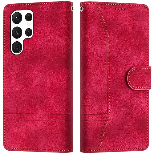 LiLuLa Kompatibel mit Samsung Galaxy S23 Ultra Hülle, Handyhülle Samsung S23 Ultra, Galaxy S23 Ultra Hülle Klappbar Leder Flip Wallet Case Schutzhülle Klapphülle für Samsung S23 Ultra Hülle (Rot) von LiLuLa