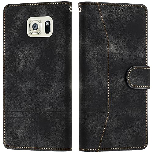 LiLuLa Kompatibel mit Samsung Galaxy S6 Edge Hülle, Handyhülle Samsung S6 Edge, Galaxy S6 Edge Hülle Klappbar Leder Flip Wallet Case Schutzhülle Klapphülle für Samsung S6 Edge Hülle Holster(Schwarz) von LiLuLa